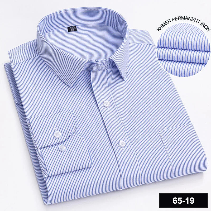 Men's Printed Plaid & Stripe Long Sleeve Casual Shirt — Single Pocket Business Formal Four Seasons