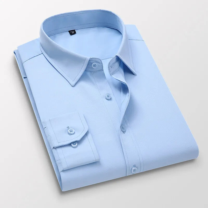 Lynett Lamar Men's Long Sleeve Business Casual Dress Shirt — Solid Colour Formal Wear M–8XL