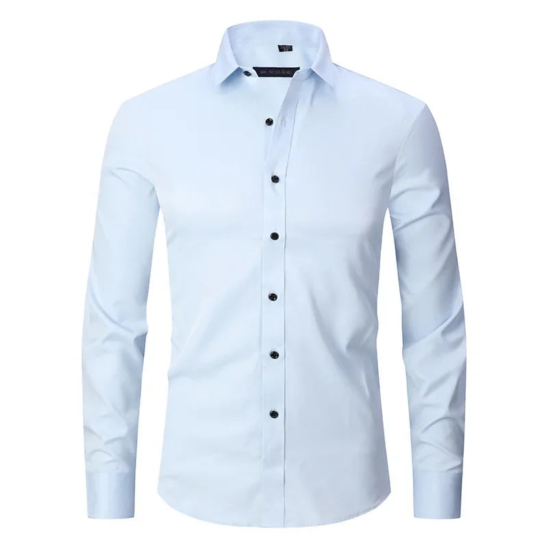 Men's Slim Fit Stretch Long Sleeve Dress Shirt — Square Collar Elegant Business Social