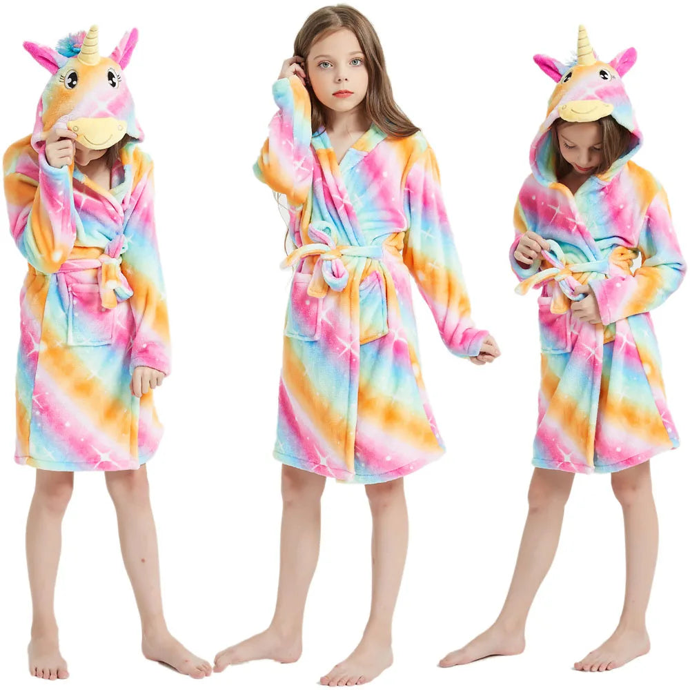 Children Bathrobe For Girls Kigurum Unicorn Pyjamas Kids Colar Fleece Boys Bathrobes Nightgown Baby Sleepwear Hooded Bath Robe