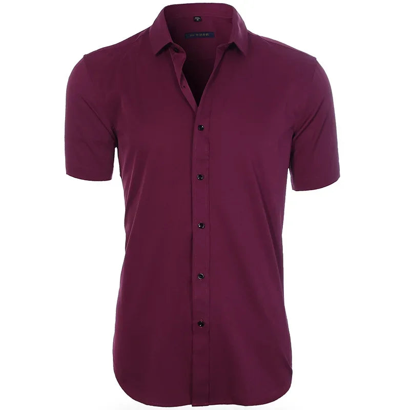 Men's Slim Fit Stretch Long Sleeve Dress Shirt — Square Collar Elegant Business Social