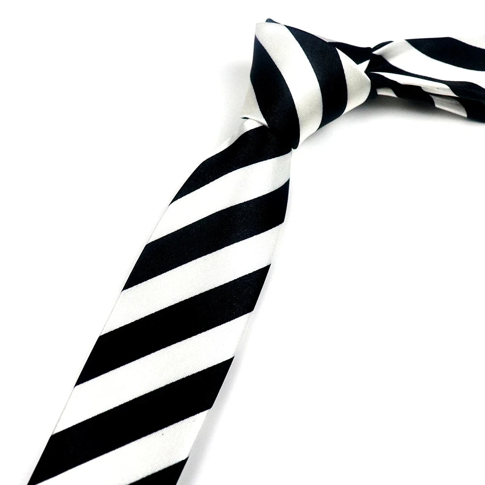 5CM Black White Striped Neckties For Men Formal Dress Neckwear Silk Imitation Narrow Neck Ties Women Shirts Casual Daily Cravate