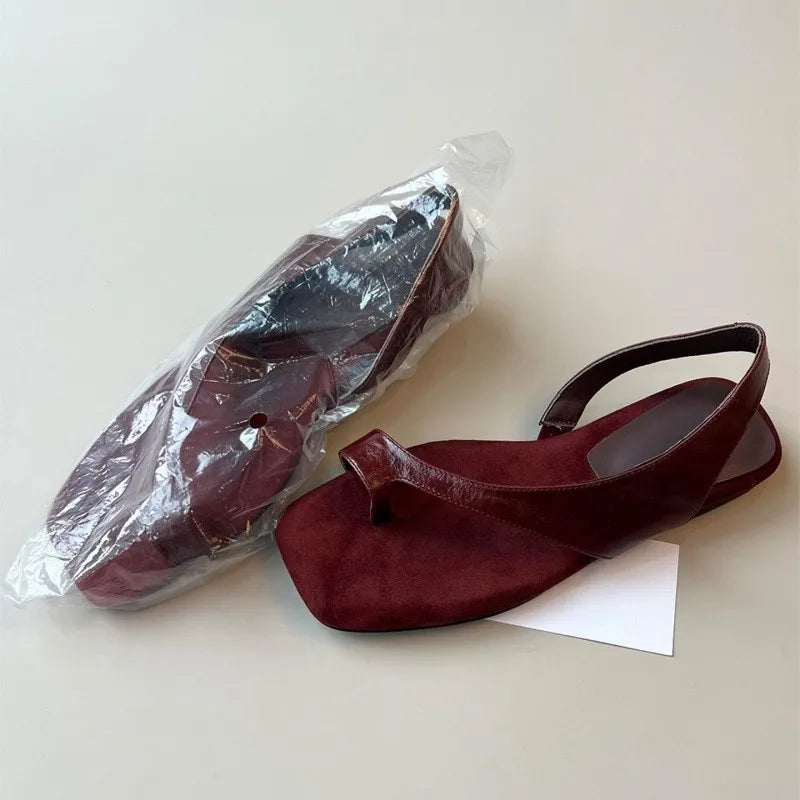 Women Flat Sandals Casual Soft Leather Suede Square Clip Toe Summer Shoes for Women Beach Party Daily Wear Sandalias Mujer