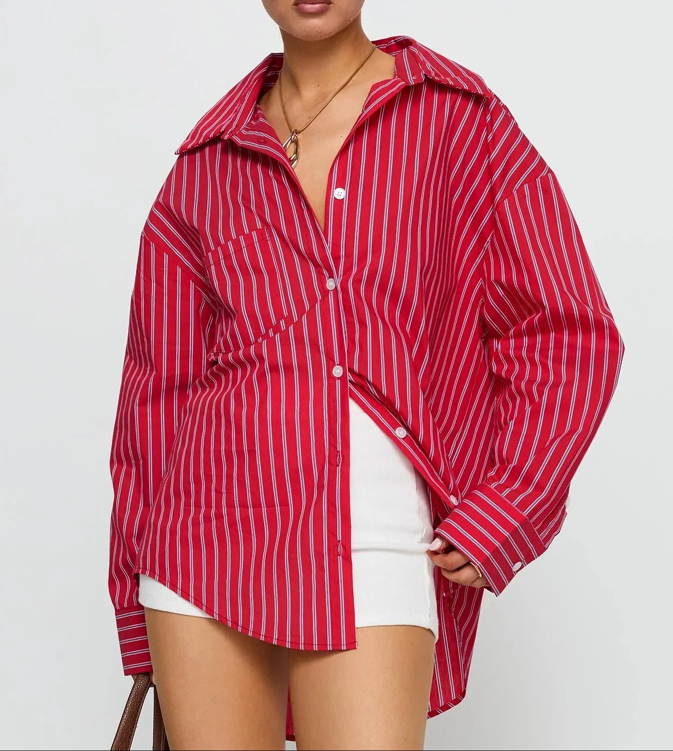 Women Spring Button Down Shirt Blue Pinstripe Loose Fit Long Sleeve Button Up Shirt Wide Collar Casual Tops Lightweight Shirts