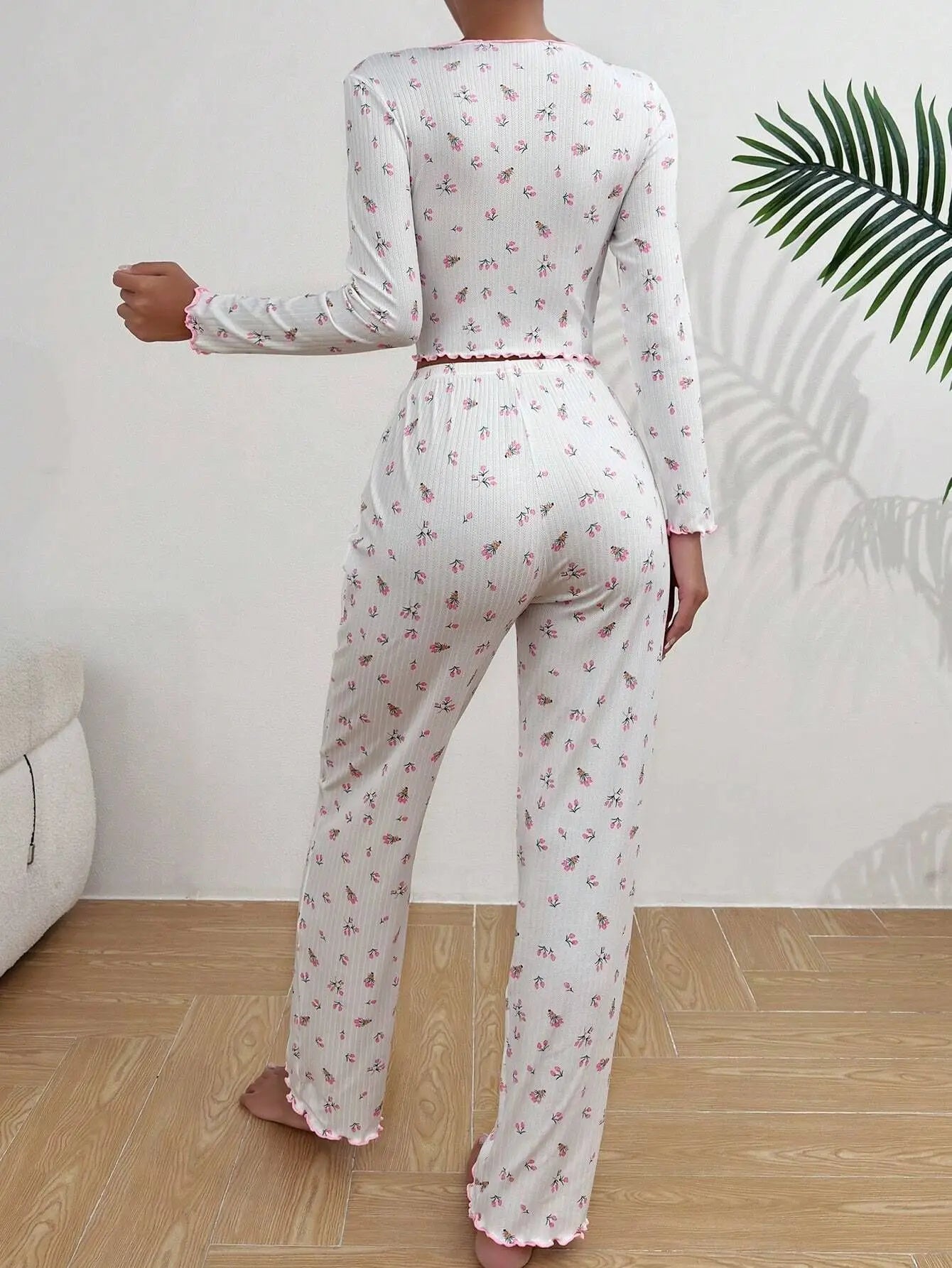 European and American hot-selling loungewear printed trousers long sleeves can be worn outside women's pajamas two-piece set