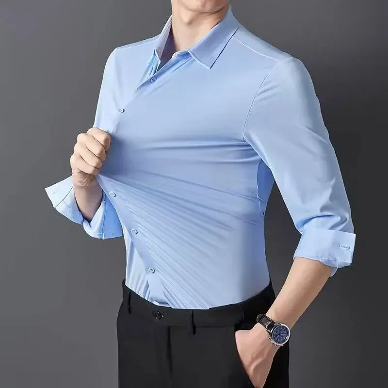 Lynett Lamar Men's Ultra-Stretch Silky Formal Shirt — Long Sleeve Business & Social