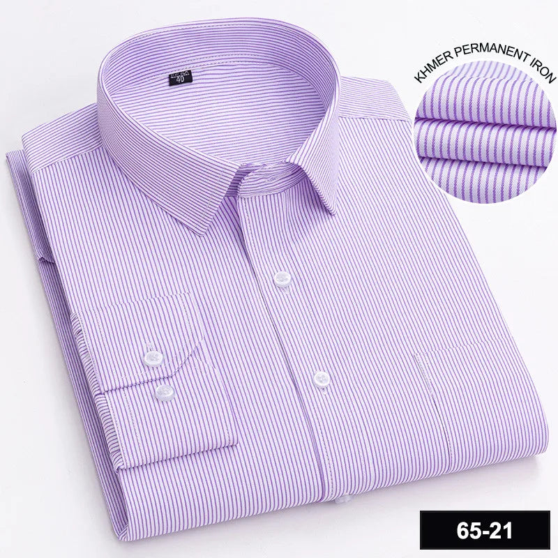 Men's Printed Plaid & Stripe Long Sleeve Casual Shirt — Single Pocket Business Formal Four Seasons