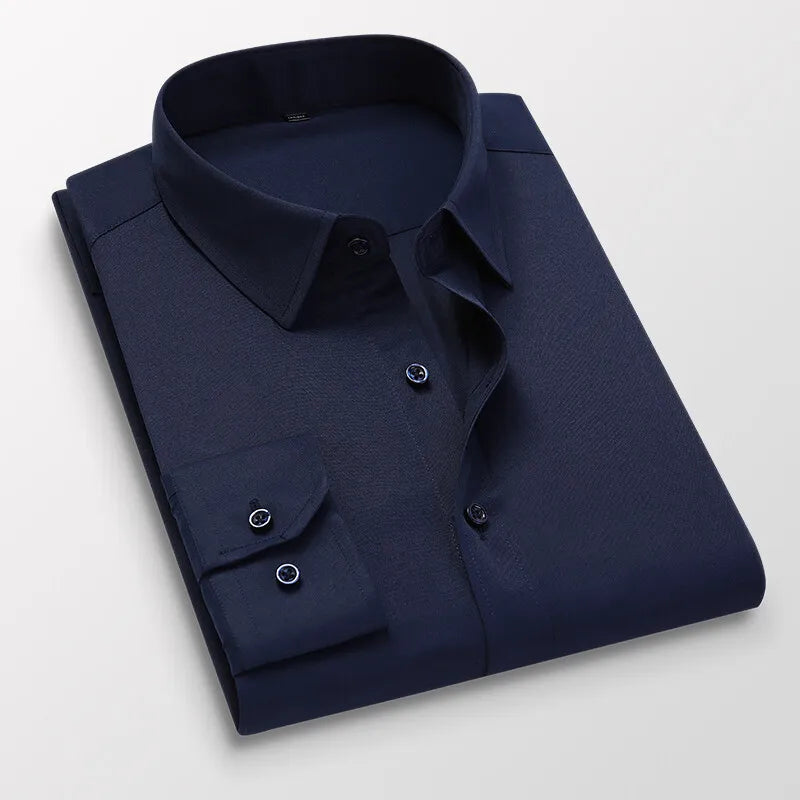 Lynett Lamar Men's Long Sleeve Business Casual Dress Shirt — Solid Colour Formal Wear M–8XL
