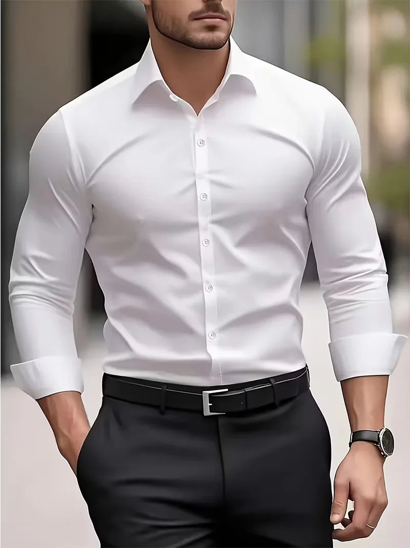 Lynett Lamar Men's Breathable Lightweight Long Sleeve Business Shirt — Summer Formal