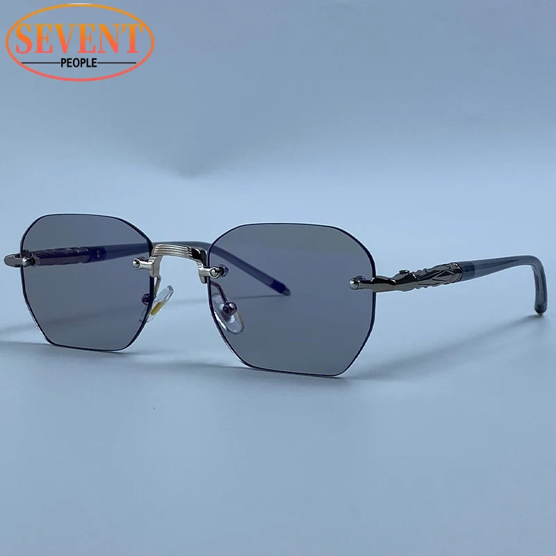 Steampunk Rimless Square Sunglasses Men 2026 Luxury Designer Vintage Metal Polygon Outdoor Sun Glasses Male Frameless Shades