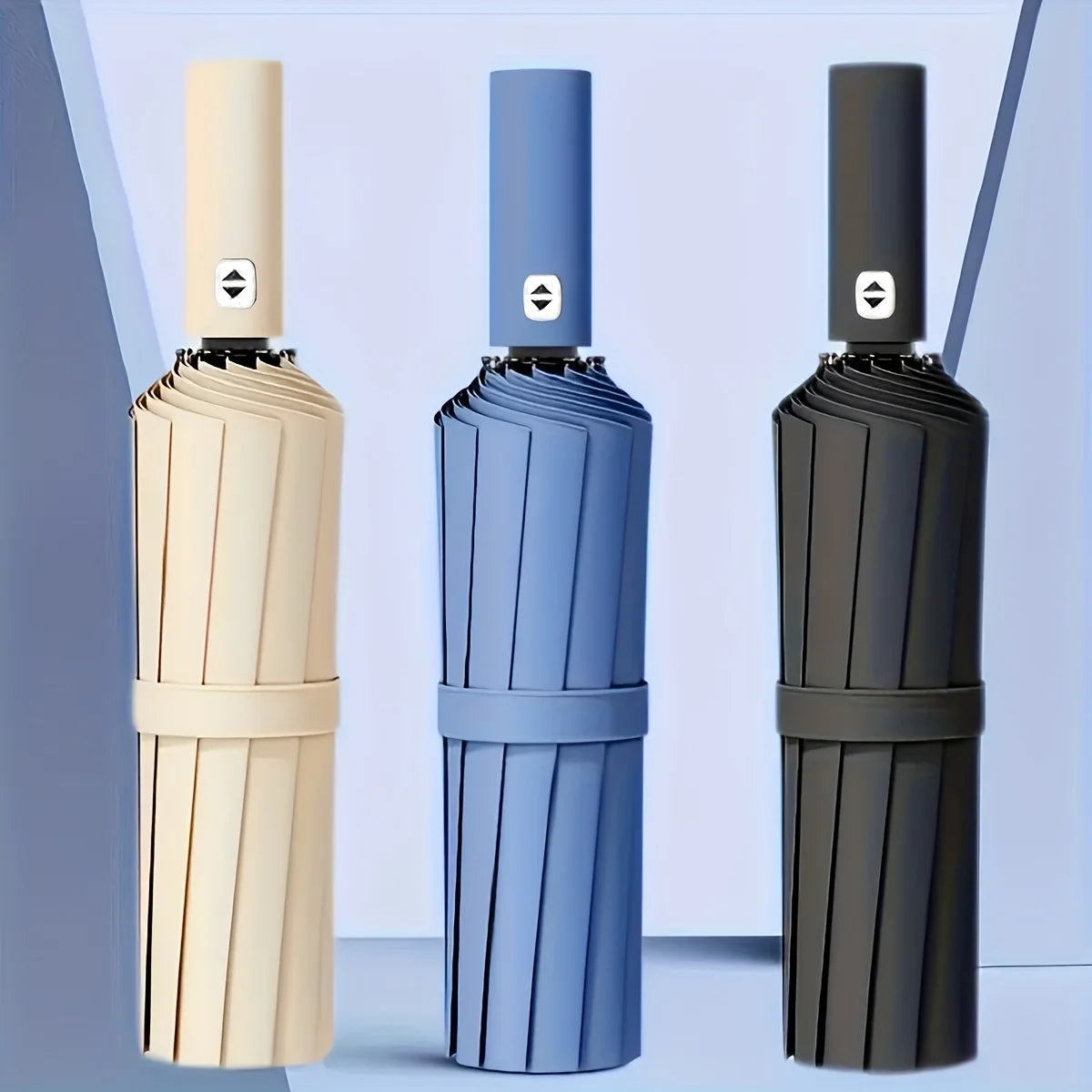 A fully automatic foldable umbrella with 12 ribs and reinforced structure for both rainy and sunny days, featuring UV protection