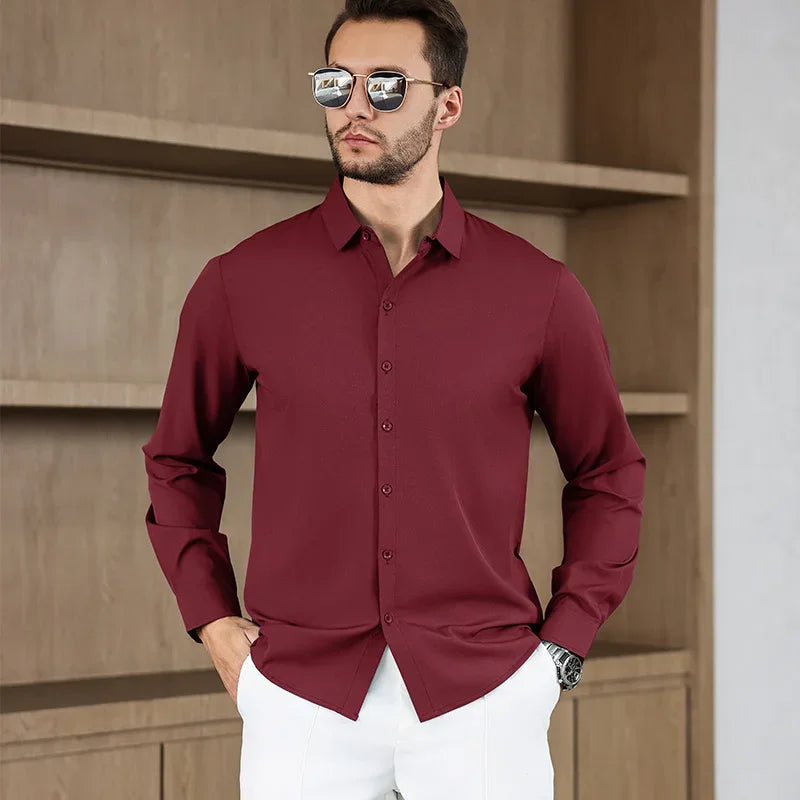 Lynett Lamar Men's Smart Casual Stretch Shirt — Wrinkle-Free Long Sleeve