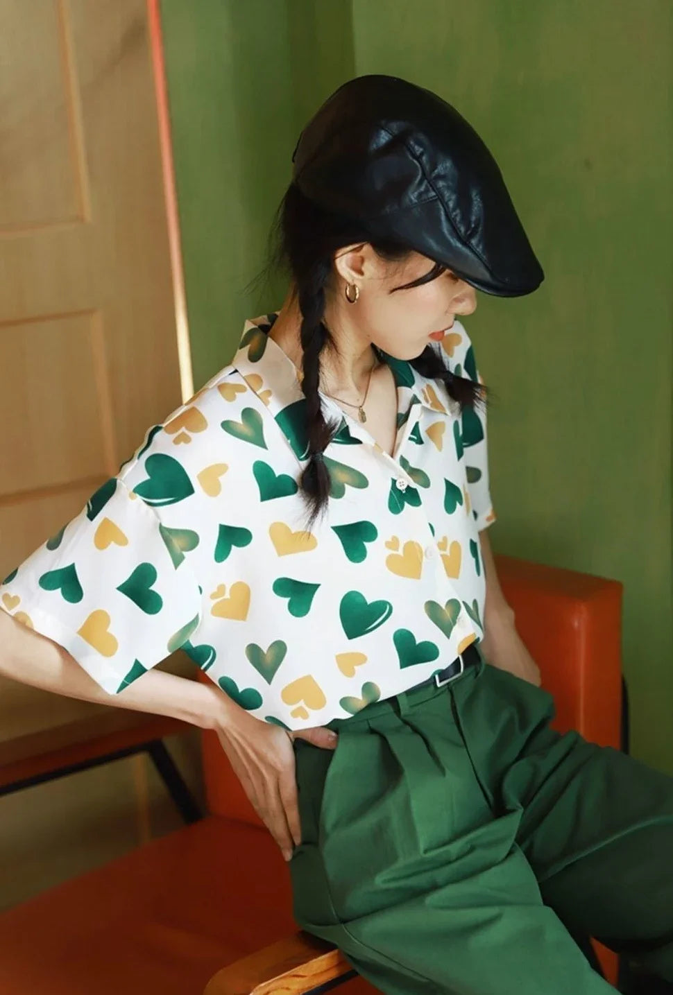 Woman Top Love Shirts & Blouses for Women Green New Collection 2025 Elegant and Youthful S Y2k Fashion Clothing Sales Cool Cute