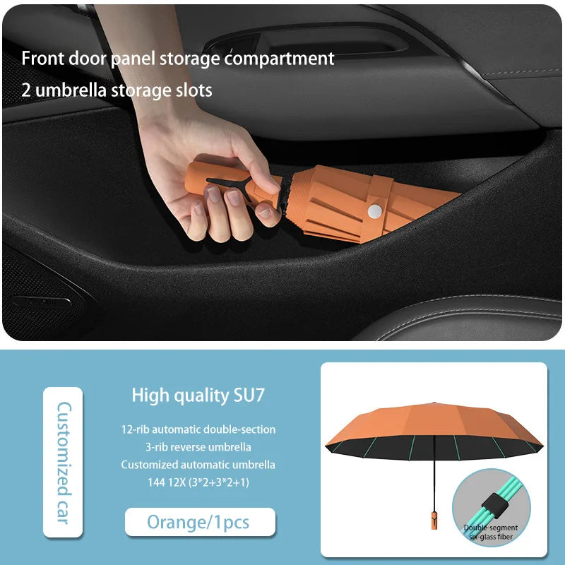 Extra Large Auto Open Close Umbrella Windproof Reverse Fold Sun Rain UV Protection Black Layer Sunshade for Outdoor Travel Use