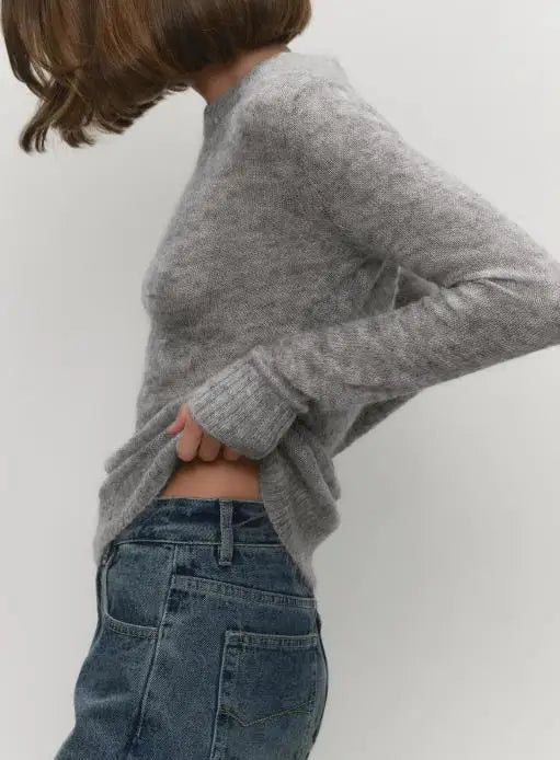 Women's Sweater 2025 Spring Autumn New Comfortable Round Neck Long Sleeve Casual Knitted Basic Semi Transparent Pullover Sweater