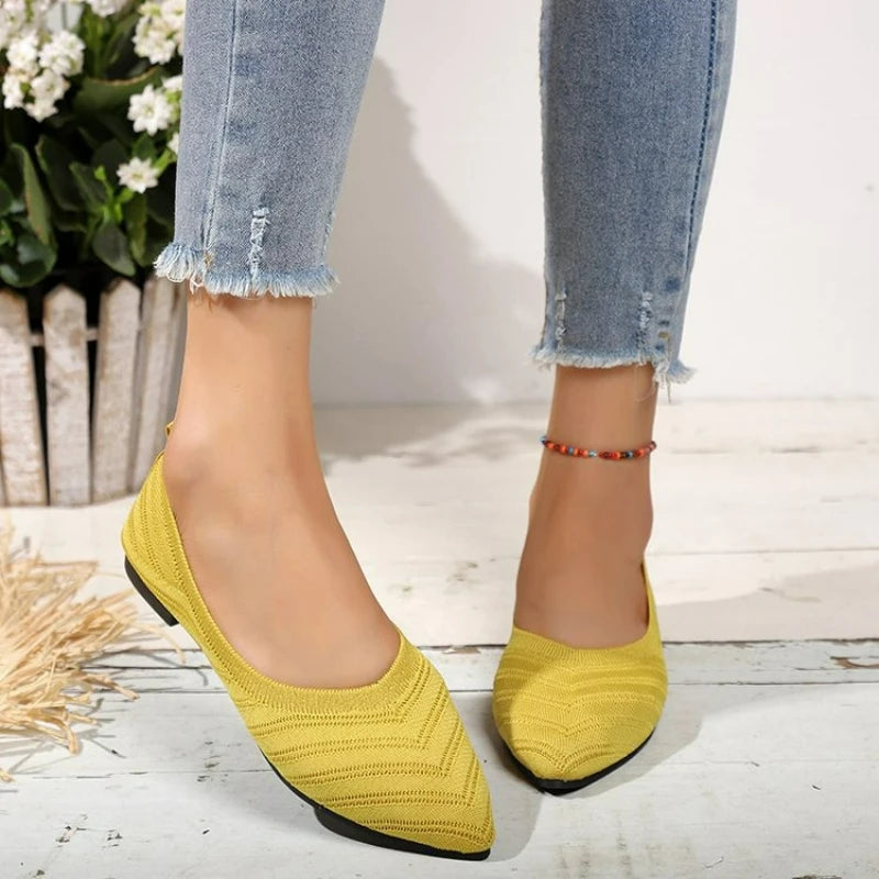 Women's Shoes Pointed Toe Flat Shoes Solid Color Knitted Women Loafers Breathable Slip on Shoes Designer Shallow Casual Shoe