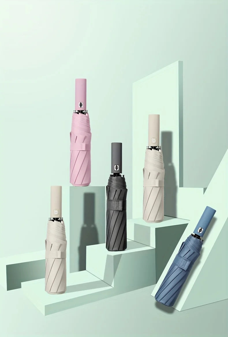 A fully automatic foldable umbrella with 12 ribs and reinforced structure for both rainy and sunny days, featuring UV protection