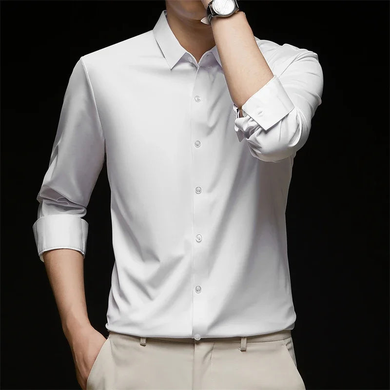 Lynett Lamar Men's Wrinkle-Free Stretch Dress Shirt — All-Season Solid
