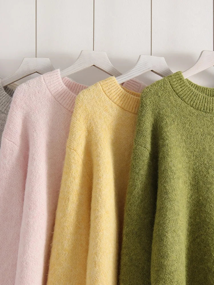 Women's Winter Sweater 2025 Warm Pullovers O Neck Knitwear Loose Knit Jumpers Basic Brown Sweaters For Women Winter Pink