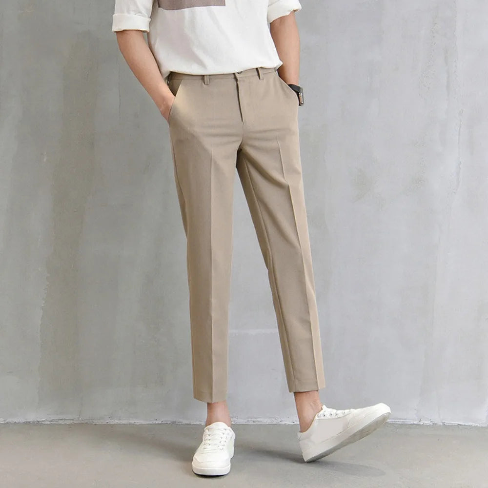 Cropped Pants Business Suit Pants Thin Straight Men's Formal Pants Casual Trousers Solid Color Classic Suit Pants Business