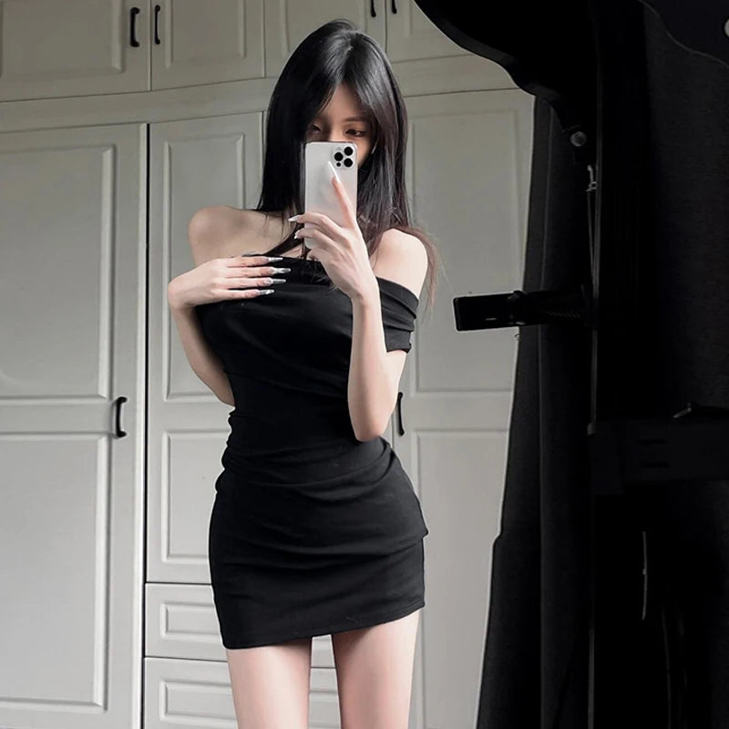 Mini Dresses Women Slash Neck Sexy Chic Stretchy Backless Club Style Dress