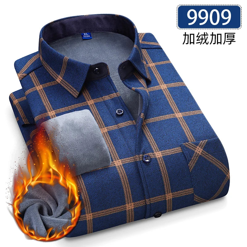 Lynett Lamar Men's Thickened Fleece Plaid Shirt — Warm Long Sleeve Check
