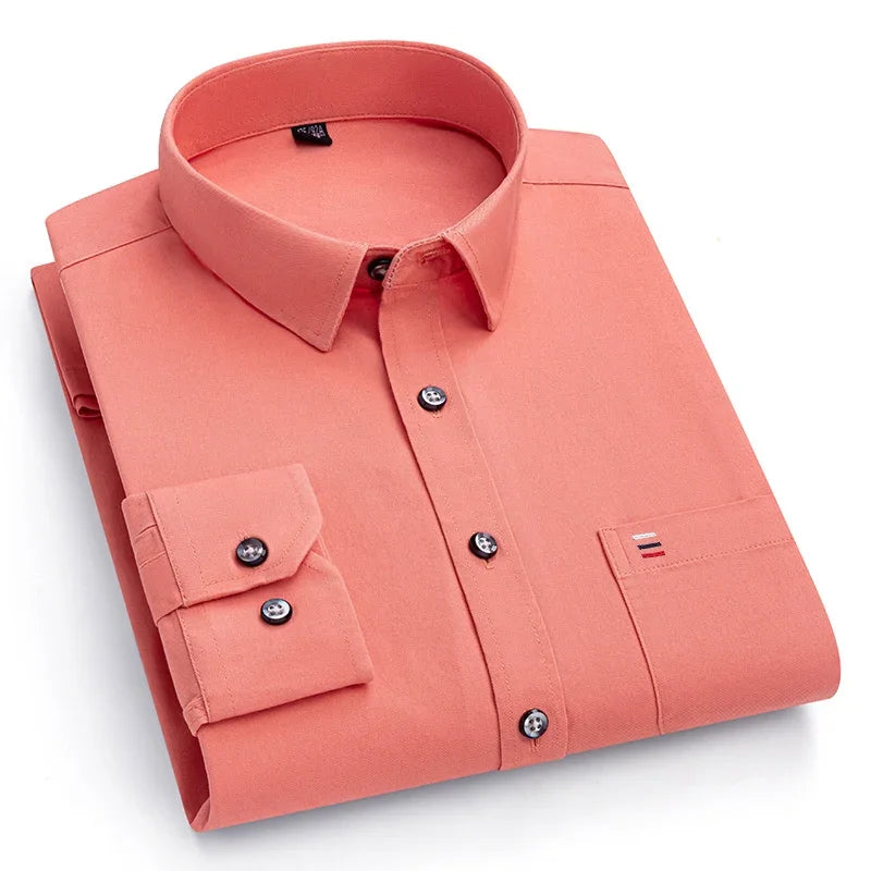 Men's 100% Pure Cotton Long Sleeve Dress Shirt — Solid Regular Fit Plus Size Up to 7XL