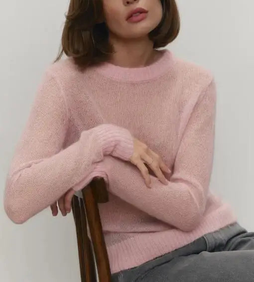 Women's Sweater 2025 Spring Autumn New Comfortable Round Neck Long Sleeve Casual Knitted Basic Semi Transparent Pullover Sweater