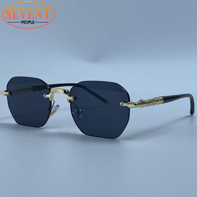 Steampunk Rimless Square Sunglasses Men 2026 Luxury Designer Vintage Metal Polygon Outdoor Sun Glasses Male Frameless Shades