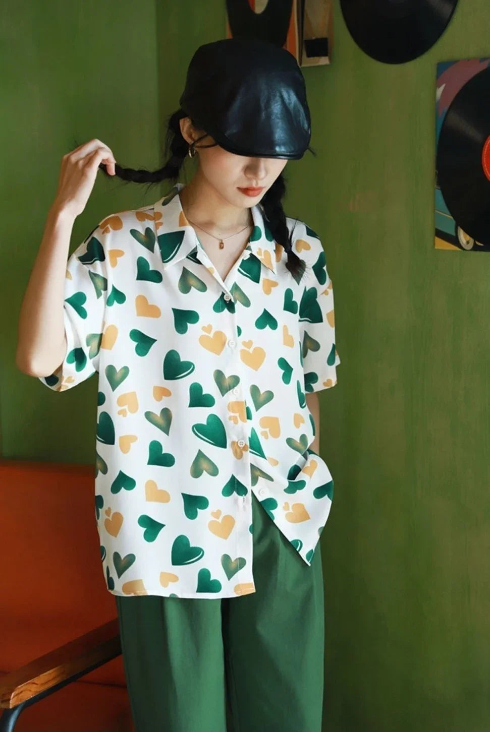 Woman Top Love Shirts & Blouses for Women Green New Collection 2025 Elegant and Youthful S Y2k Fashion Clothing Sales Cool Cute