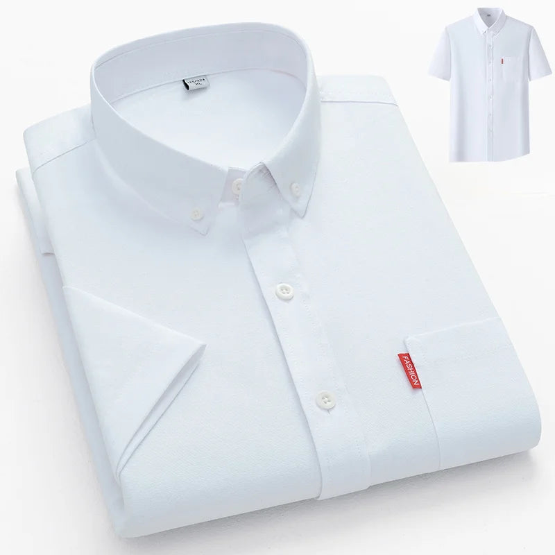 Lynett Lamar Men's 100% Cotton Oxford Short Sleeve Shirt — Slim Fit Summer