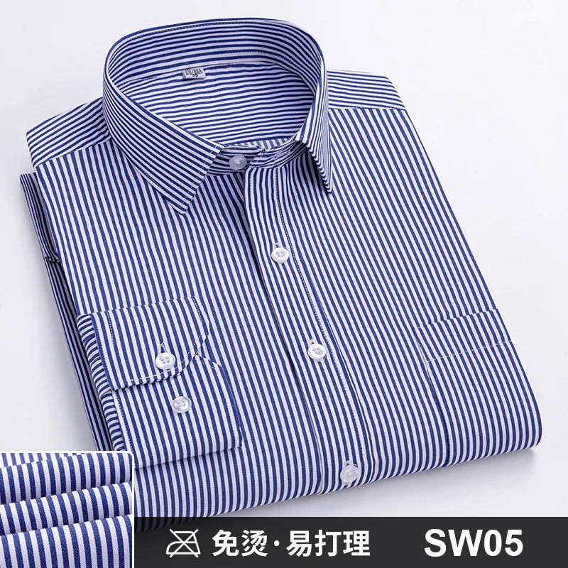 Lynett Lamar Men's Anti-Wrinkle Non-Iron Striped Long Sleeve Dress Shirt — Business Formal Up to 4XL