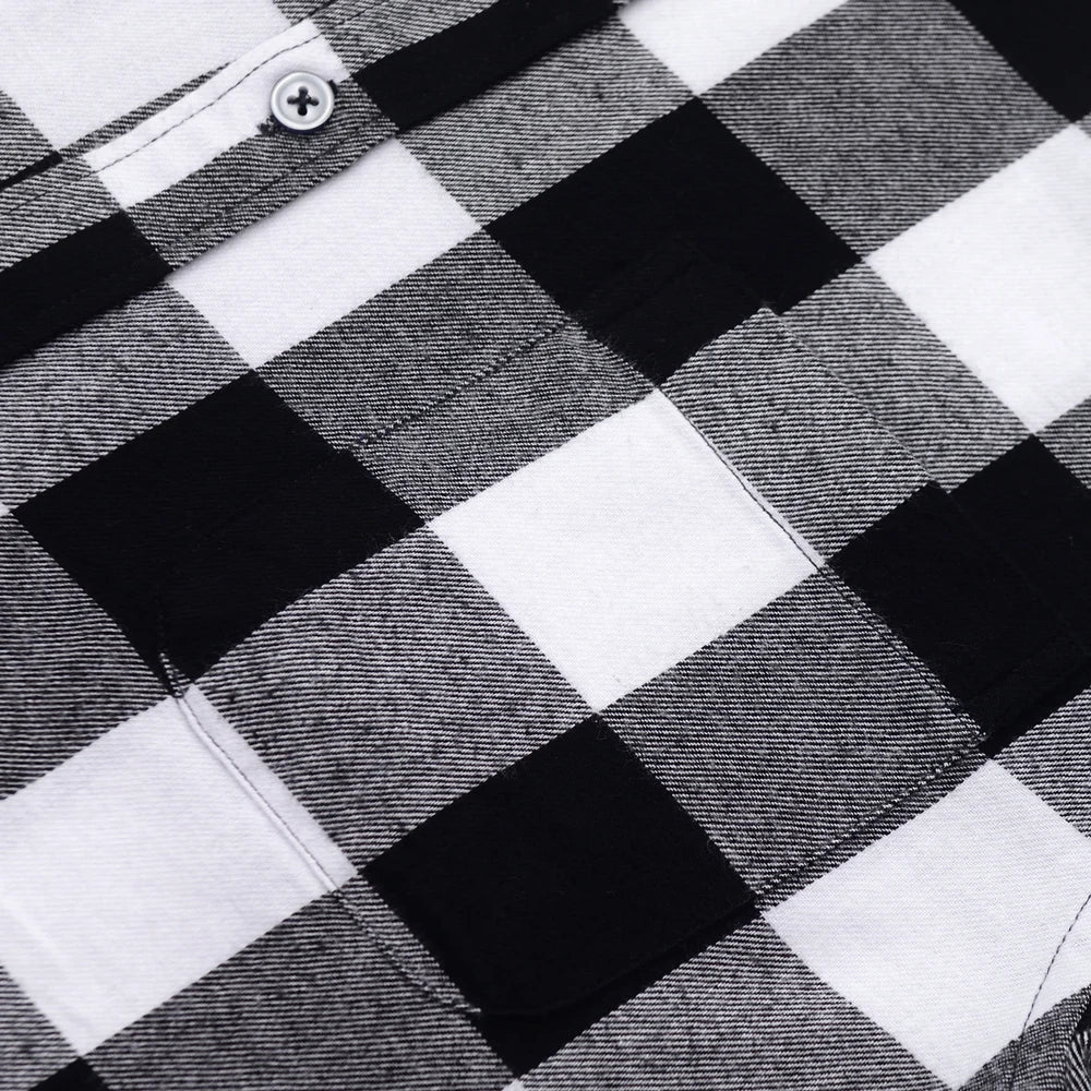 Men's Button Down Collar Contrast Plaid Pure Cotton Flannel Shirt with Left Chest Pocket Slim Fit Comfort Casual Brushed Shirts