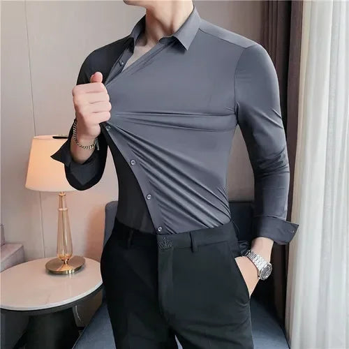 Lynett Lamar Men's Ultra-Stretch Silky Formal Shirt — Long Sleeve Business & Social