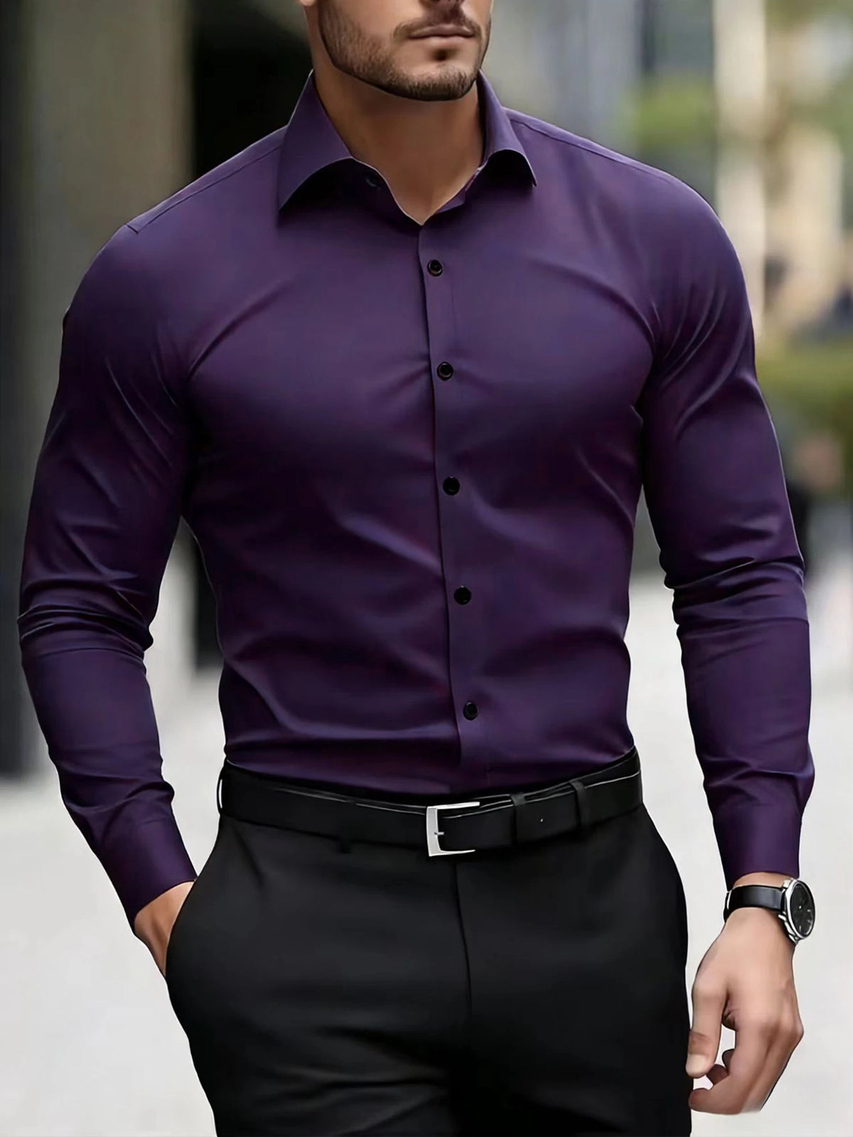 Lynett Lamar Men's Breathable Lightweight Long Sleeve Business Shirt — Summer Formal
