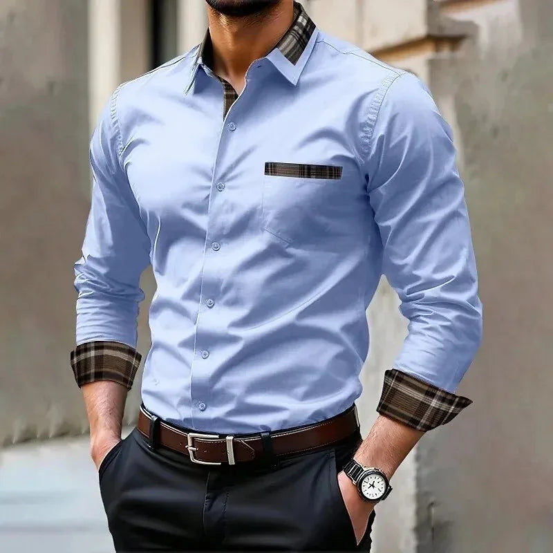 Men's Silk-Blend Plaid Long Sleeve Dress Shirt — 12 Colours Formal Casual Wedding