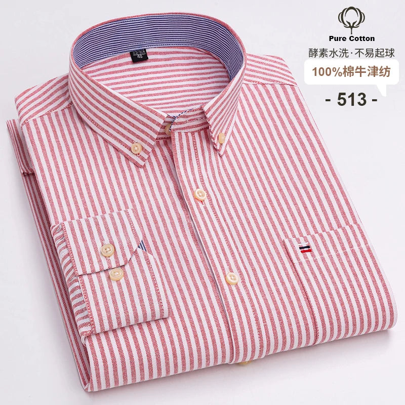 Lynett Lamar Men's 100% Cotton Oxford Plaid Long Sleeve Dress Shirt — Regular Fit Casual S–7XL