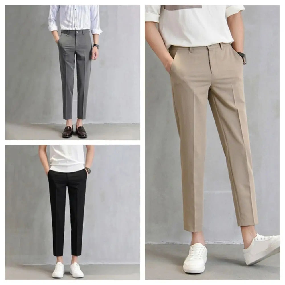 Cropped Pants Business Suit Pants Thin Straight Men's Formal Pants Casual Trousers Solid Color Classic Suit Pants Business