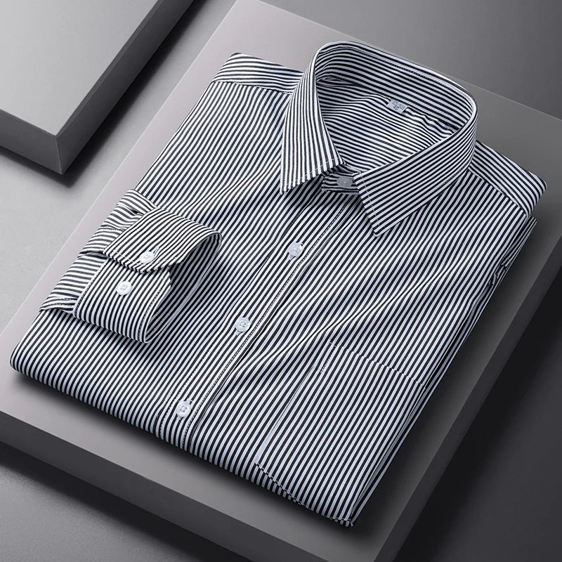 Lynett Lamar Men's Easy-Care Solid Long Sleeve Dress Shirt — Standard Fit Business & Office Up to 5XL