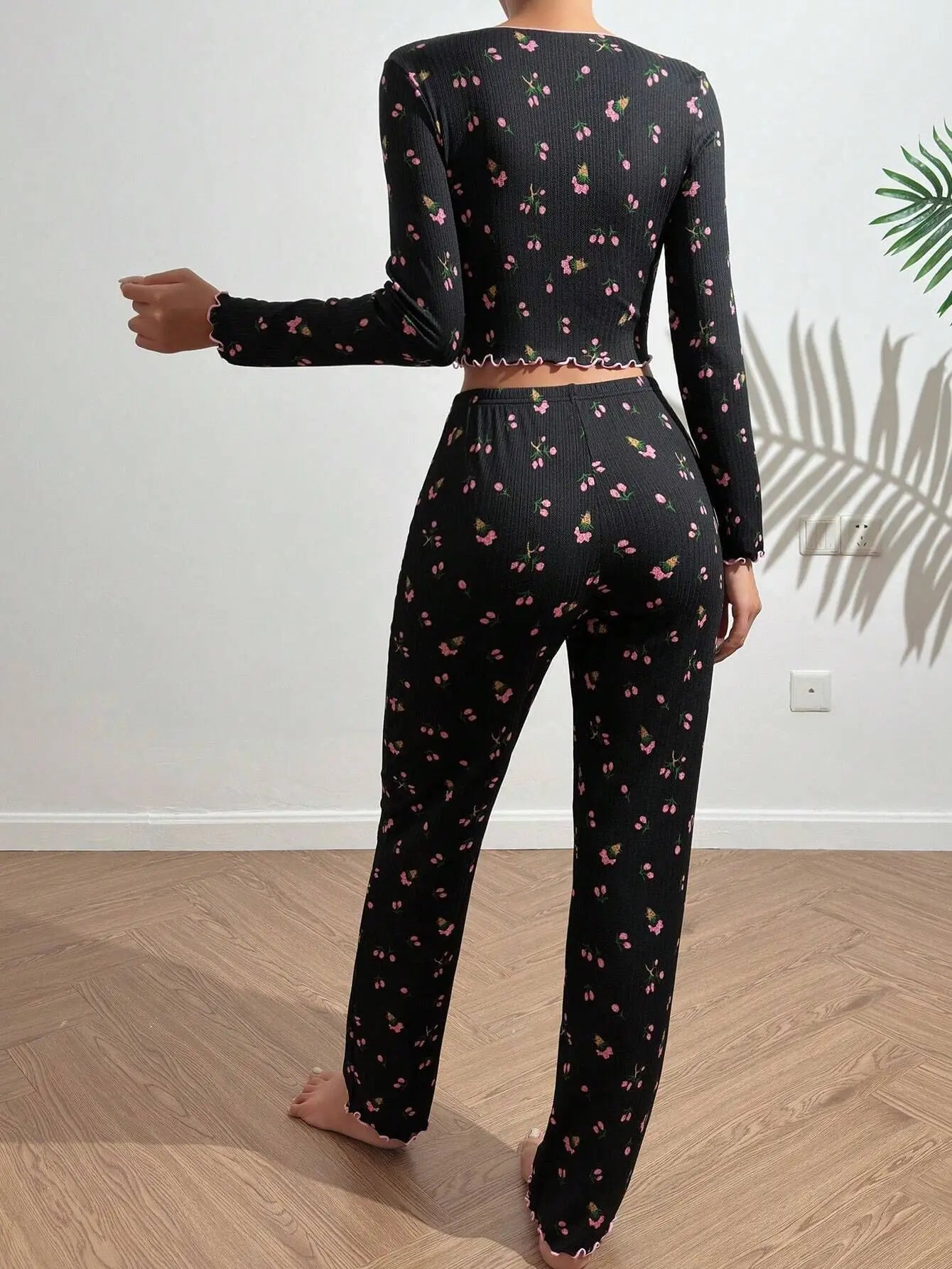 European and American hot-selling loungewear printed trousers long sleeves can be worn outside women's pajamas two-piece set