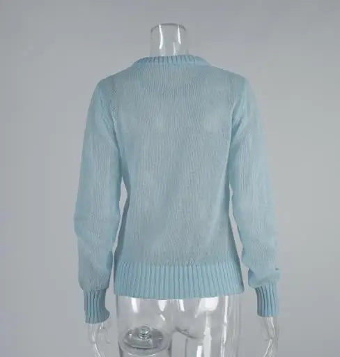 Women's Sweater 2025 Spring Autumn New Comfortable Round Neck Long Sleeve Casual Knitted Basic Semi Transparent Pullover Sweater