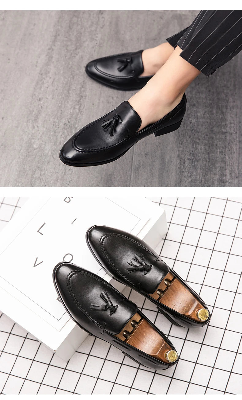 Wedding Shoes For Men Slip On Loafers Trend Tassels Leather Shoes Male Men’s Dress Shoes Business Shoes Men British Style Formal