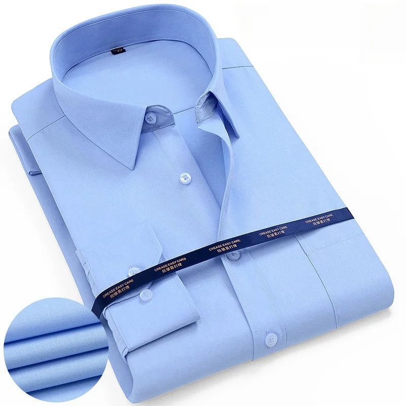 Lynett Lamar Men's Easy-Care Solid Long Sleeve Dress Shirt — Standard Fit Business & Office Up to 5XL