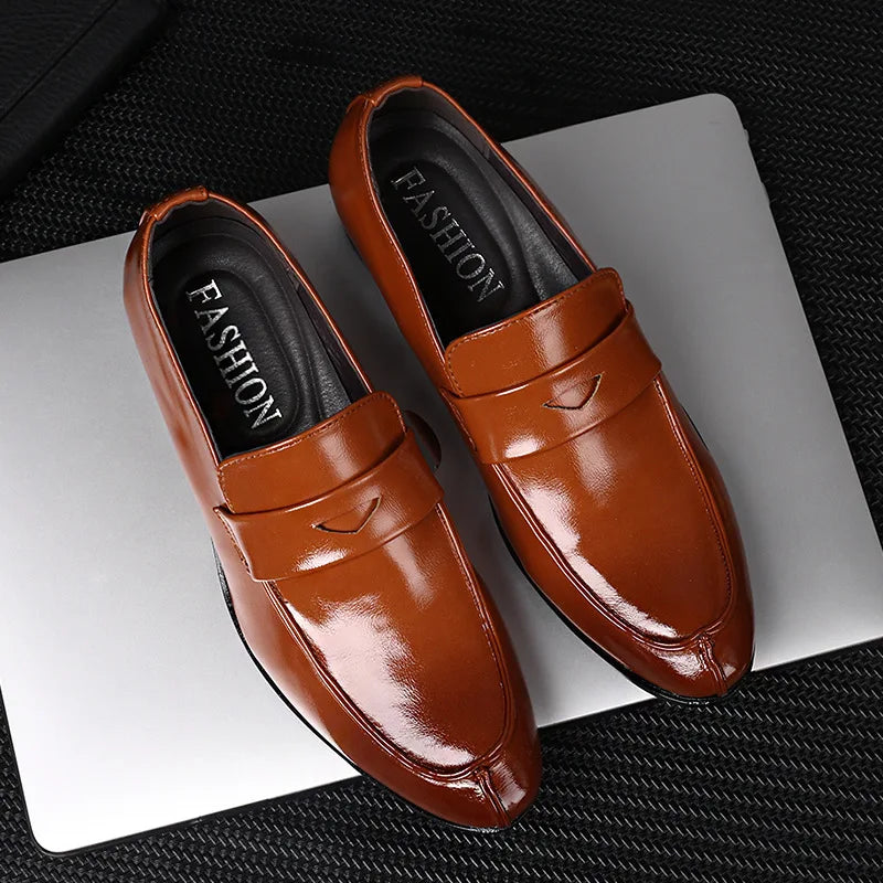 Men's Shoes Loafers Dress Man British Casual Single Leather Small Square Toe Mens Genuine Shoe Formal Black Elegant Good Quality