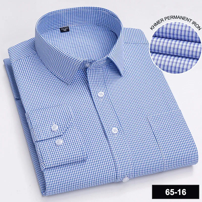 Men's Printed Plaid & Stripe Long Sleeve Casual Shirt — Single Pocket Business Formal Four Seasons