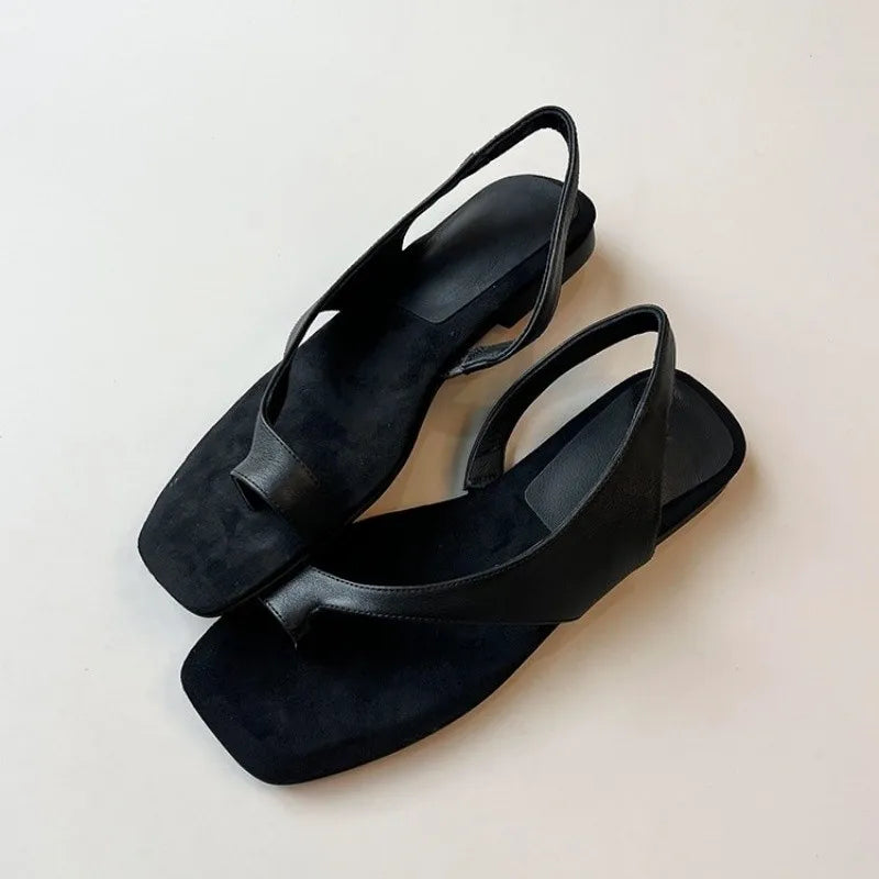 Women Flat Sandals Casual Soft Leather Suede Square Clip Toe Summer Shoes for Women Beach Party Daily Wear Sandalias Mujer