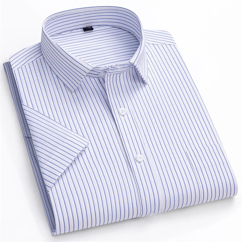 Lynett Lamar Men's Striped Short Sleeve Formal Shirt — Smart Casual Business Office Up to 6XL