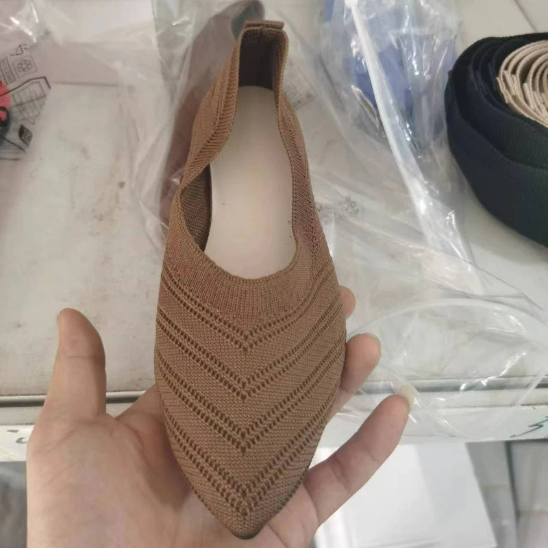 Women's Shoes Pointed Toe Flat Shoes Solid Color Knitted Women Loafers Breathable Slip on Shoes Designer Shallow Casual Shoe