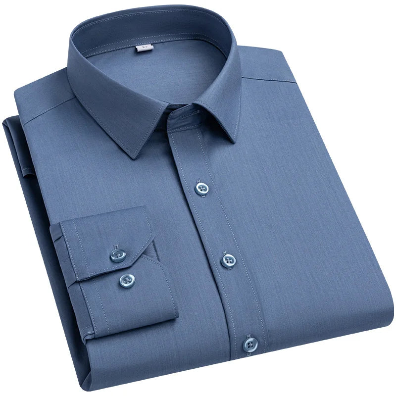 Lynett Lamar Men's Bamboo Fiber Slim Fit Anti-Wrinkle Long Sleeve Dress Shirt — Non-Iron Business Casual