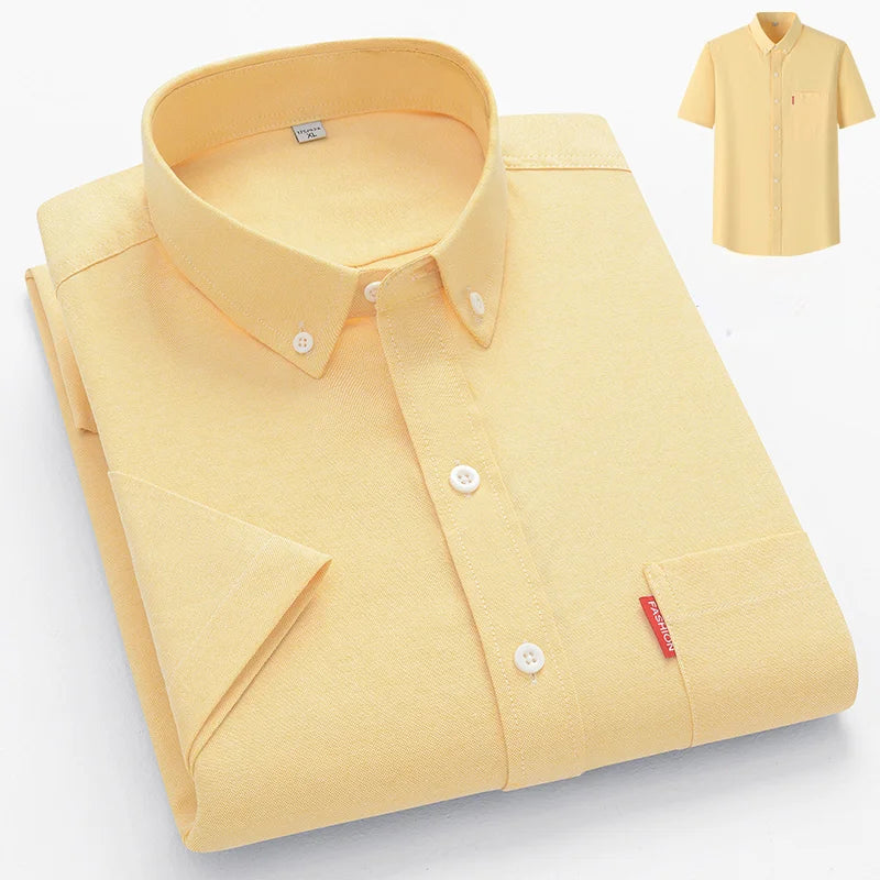 Lynett Lamar Men's 100% Cotton Oxford Short Sleeve Shirt — Slim Fit Summer